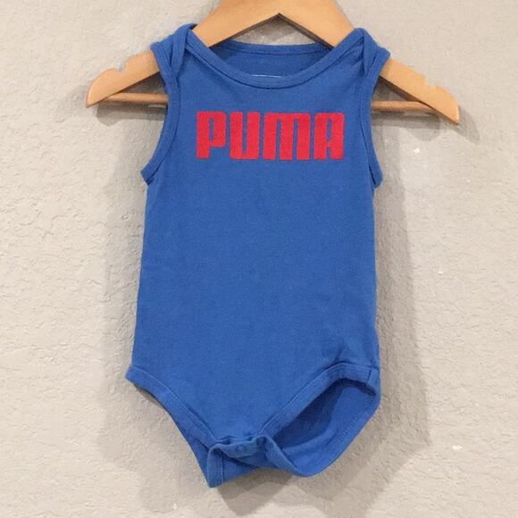 Puma‎ Baby Boy 6-9M Logo Print Tank Top Bodysuit 100% Cotton Blue Streetwear - Picture 1 of 9